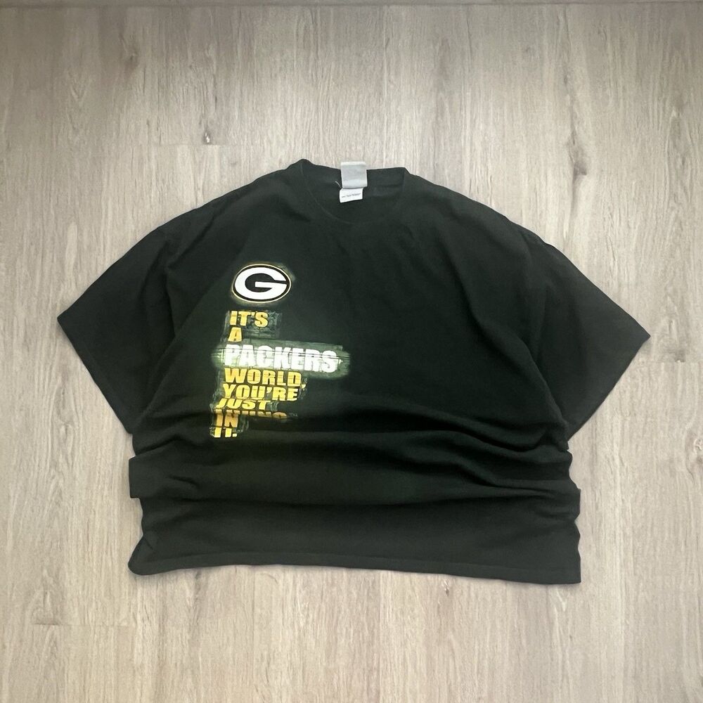 Vintage Y2K Green Bay Packers T-Shirt Mens XXL Black NFL “It’s a Packers World”